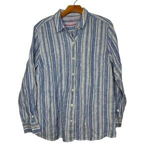 Women's Tommy Bahama Santiago Stripe Linen Blend Shirt Top Blouse Sz Large